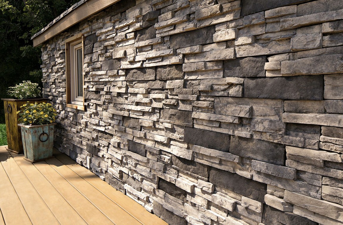 Commercial stacked stone veneer installation on business property in McAllen, TX